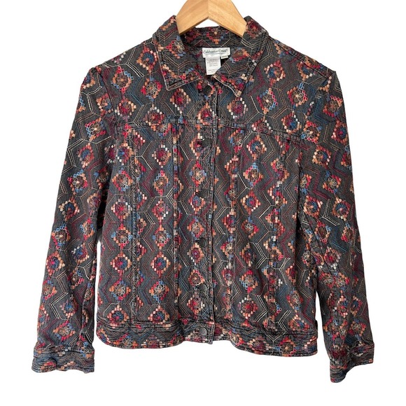 Coldwater‎ Creek Women’s Medium P Boho Cotton Blend Embroidered Button Up Jacket - Picture 1 of 6